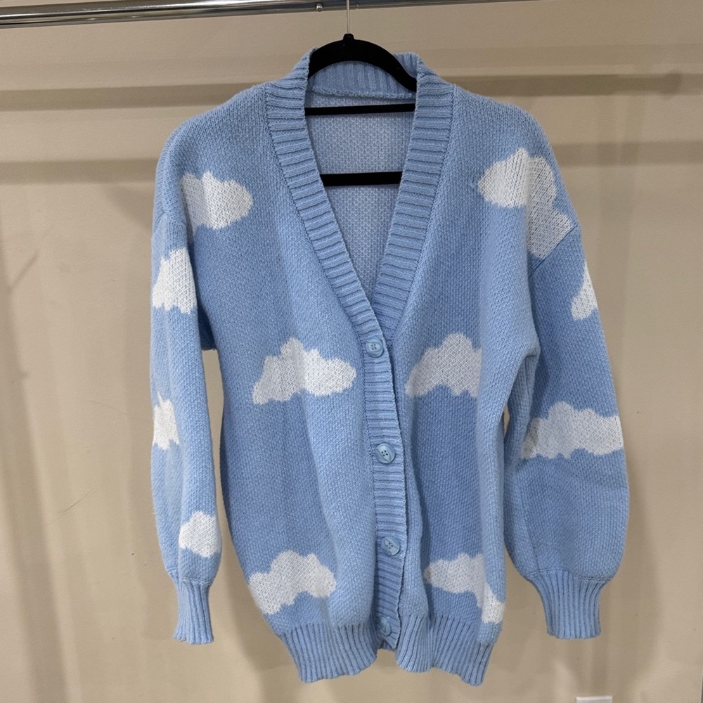 Blue Cloud Pattern Women's Sweater - image 1